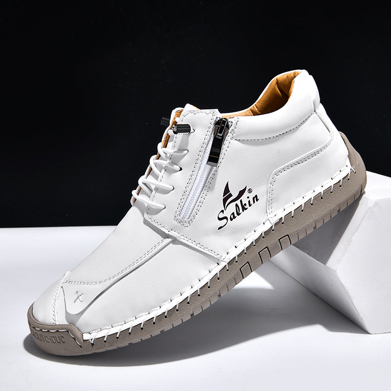 Men's Genuine Leather Suede Casual Boots - Side Zipper, Waterproof, Wide Toe Box with Arch Support