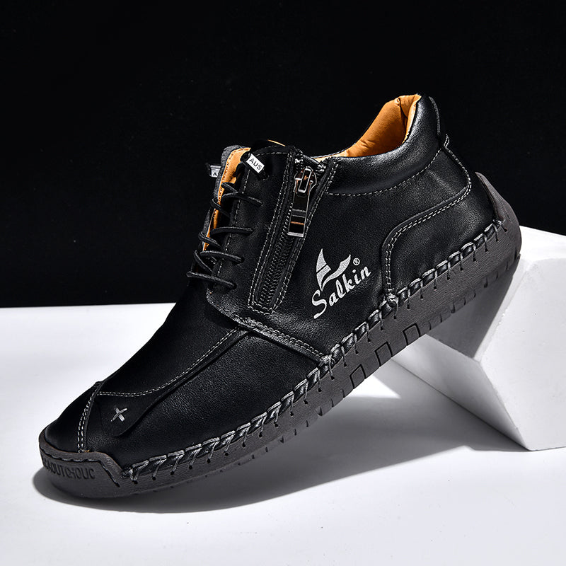 Men's Genuine Leather Suede Casual Boots - Side Zipper, Waterproof, Wide Toe Box with Arch Support