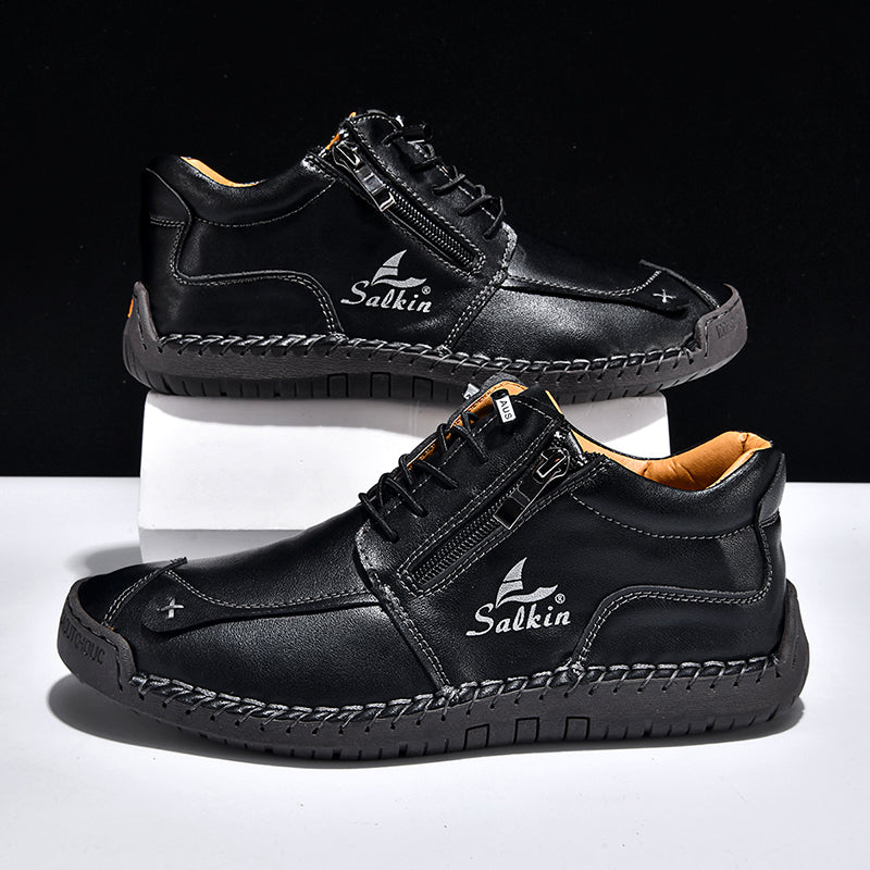 Men's Genuine Leather Suede Casual Boots - Side Zipper, Waterproof, Wide Toe Box with Arch Support