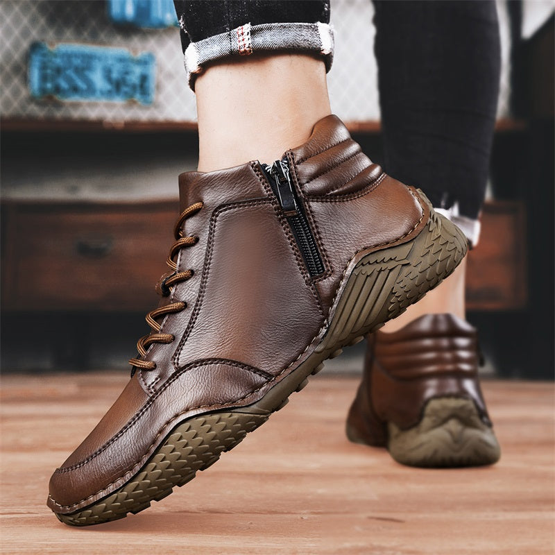 ⏰Limited-Time 70% OFF –Men's Orthopedic Ankle Boots Leather with Zip – Arch Support, Non-Slip, Waterproof, Boots for Work & Outdoors