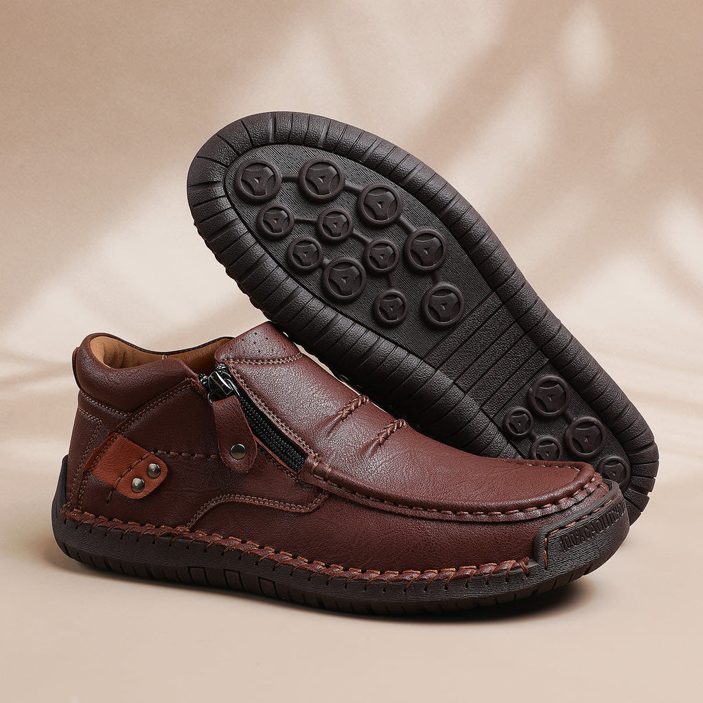 ⏰Limited Time Sale 70% OFF-Men’s Handmade Premium Leather Slip-On Driving Boots – Wide Toe, Arch Support, Waterproof, Pressure Relief, Non-Slip Sole for Casual, Travel & Outdoor
