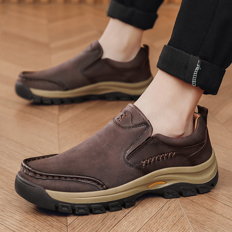 Men’s Handmade Leather Work Shoes – Arch Support, Wide Toe Box, Breathable Lining, Lightweight Protective & Slip-Resistant for Outdoor Work