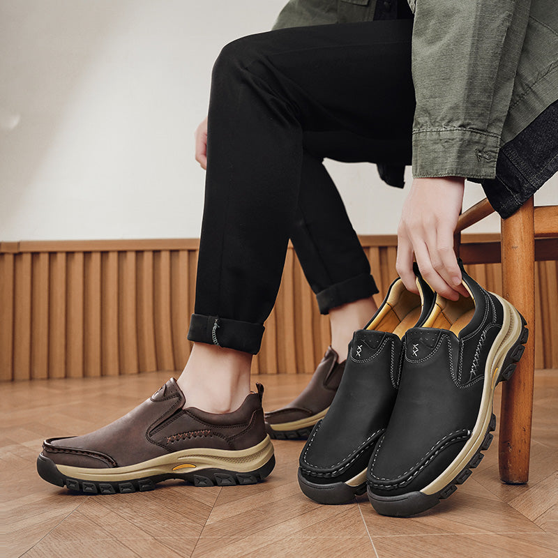 Men’s Handmade Leather Work Shoes – Arch Support, Wide Toe Box, Breathable Lining, Lightweight Protective & Slip-Resistant for Outdoor Work