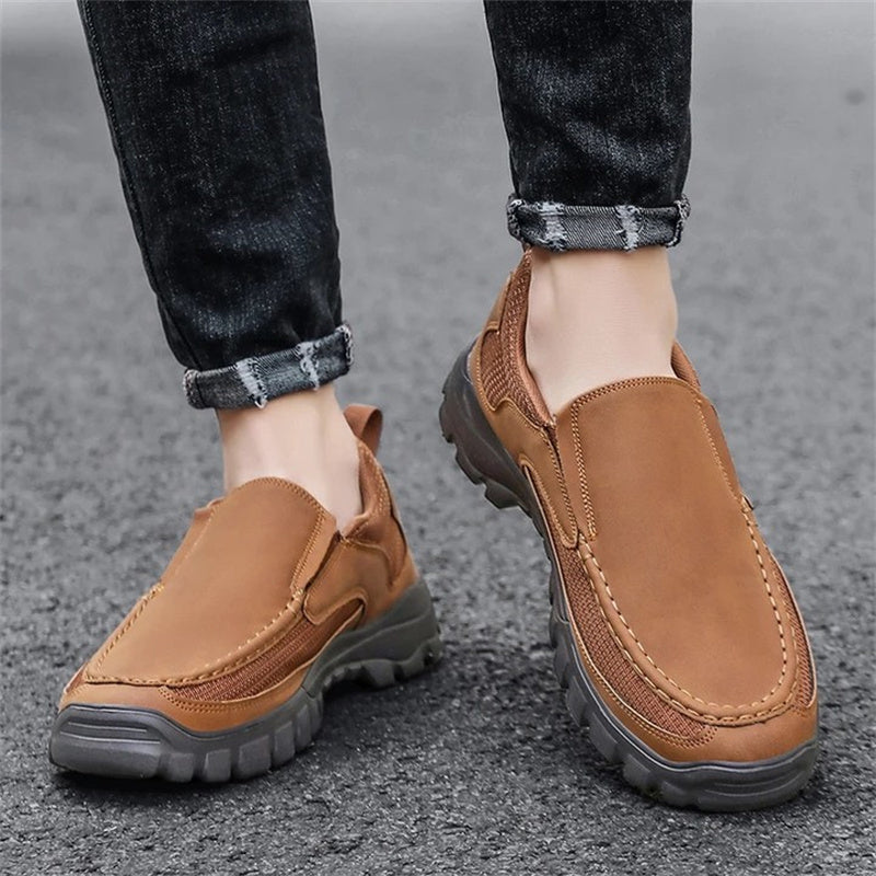 Men's Orthopedic Genuine Leather Relaxed-Fit Slip-On Loafer for Diabetics, Arch Support Hiking Shoes for  everyday casual wear