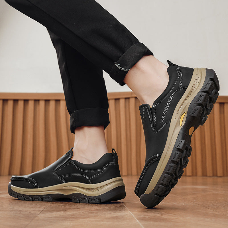 Men’s Handmade Leather Work Shoes – Arch Support, Wide Toe Box, Breathable Lining, Lightweight Protective & Slip-Resistant for Outdoor Work