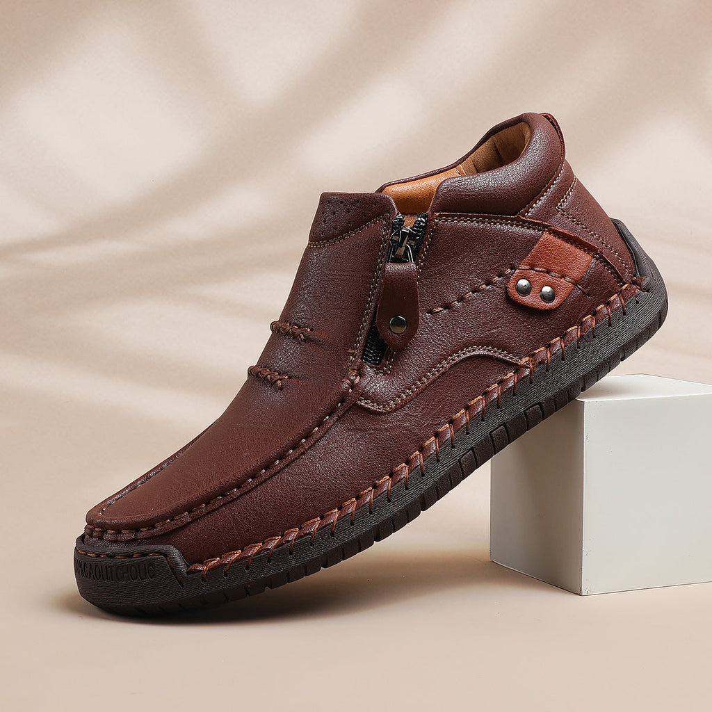 ⏰Limited Time Sale 70% OFF-Men’s Handmade Premium Leather Slip-On Driving Boots – Wide Toe, Arch Support, Waterproof, Pressure Relief, Non-Slip Sole for Casual, Travel & Outdoor
