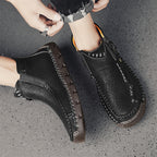 (🎁#6 Best Seller) Men's Top-Quality Motorcycle Boots Hand-Stitched Genuine Leather Boots-Wide Toe, Waterproof, Anti-Slip, Anti-Sprain, Suitable for Work, Driving, Hiking