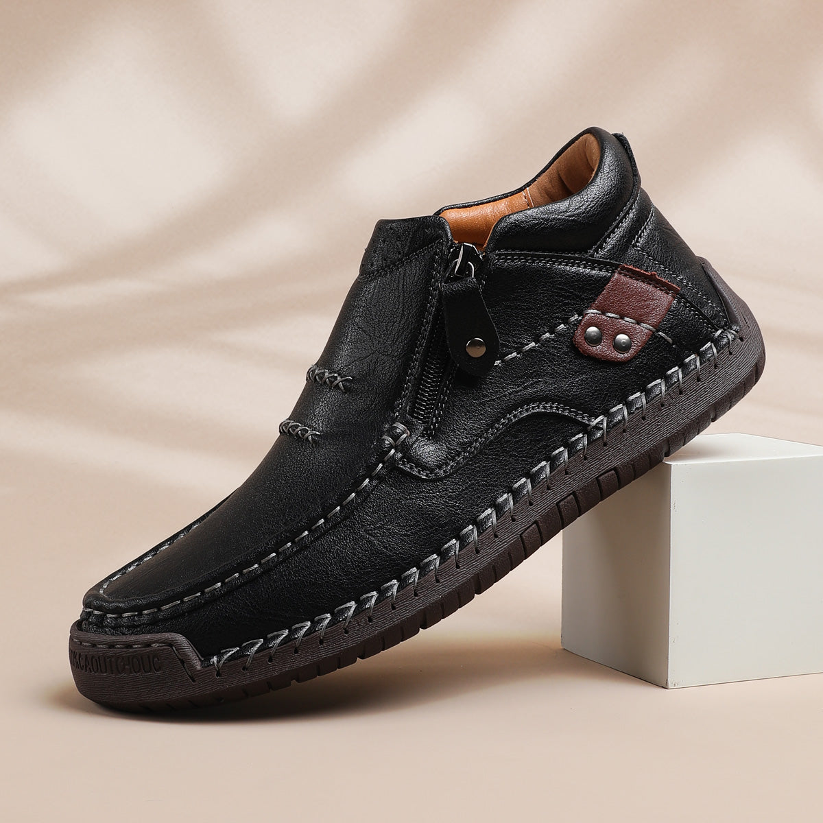 ⏰Limited Time Sale 70% OFF-Men’s Handmade Premium Leather Slip-On Driving Boots – Wide Toe, Arch Support, Waterproof, Pressure Relief, Non-Slip Sole for Casual, Travel & Outdoor