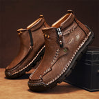 (🎁#6 Best Seller) Men's Top-Quality Motorcycle Boots Hand-Stitched Genuine Leather Boots-Wide Toe, Waterproof, Anti-Slip, Anti-Sprain, Suitable for Work, Driving, Hiking