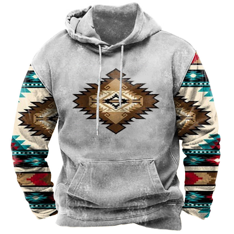 Men's Vintage Ethnic Geometric Print Hoodie