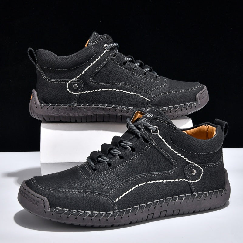 (💥Top Rated Choice) Men’s Handmade Leather Outdoor Shoes – Arch Support, Wide Fit, Comfortable, Rugged Non-Slip Sole for Work & Hiking