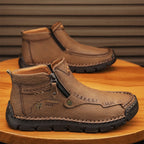 (🎁#6 Best Seller) Men's Top-Quality Motorcycle Boots Hand-Stitched Genuine Leather Boots-Wide Toe, Waterproof, Anti-Slip, Anti-Sprain, Suitable for Work, Driving, Hiking