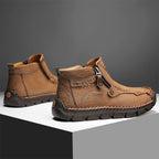 (🎁#6 Best Seller) Men's Top-Quality Motorcycle Boots Hand-Stitched Genuine Leather Boots-Wide Toe, Waterproof, Anti-Slip, Anti-Sprain, Suitable for Work, Driving, Hiking