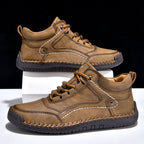 (💥Top Rated Choice) Men’s Handmade Leather Outdoor Shoes – Arch Support, Wide Fit, Comfortable, Rugged Non-Slip Sole for Work & Hiking