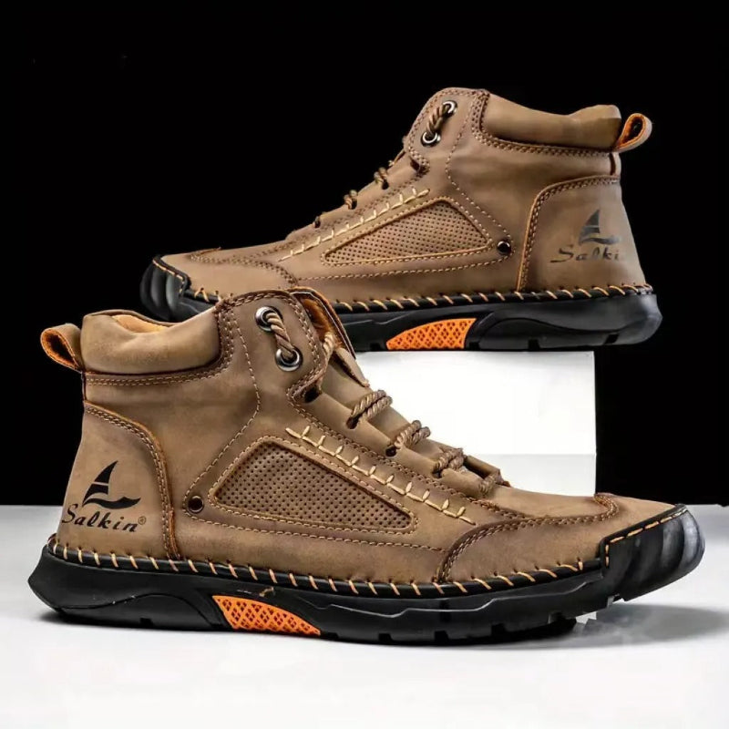 (🎁#2 Best Seller) Men's Handmade Leather Boots Waterproof Arch Support Spacious Toe Box