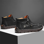 (🎁#6 Best Seller) Men's Top-Quality Motorcycle Boots Hand-Stitched Genuine Leather Boots-Wide Toe, Waterproof, Anti-Slip, Anti-Sprain, Suitable for Work, Driving, Hiking