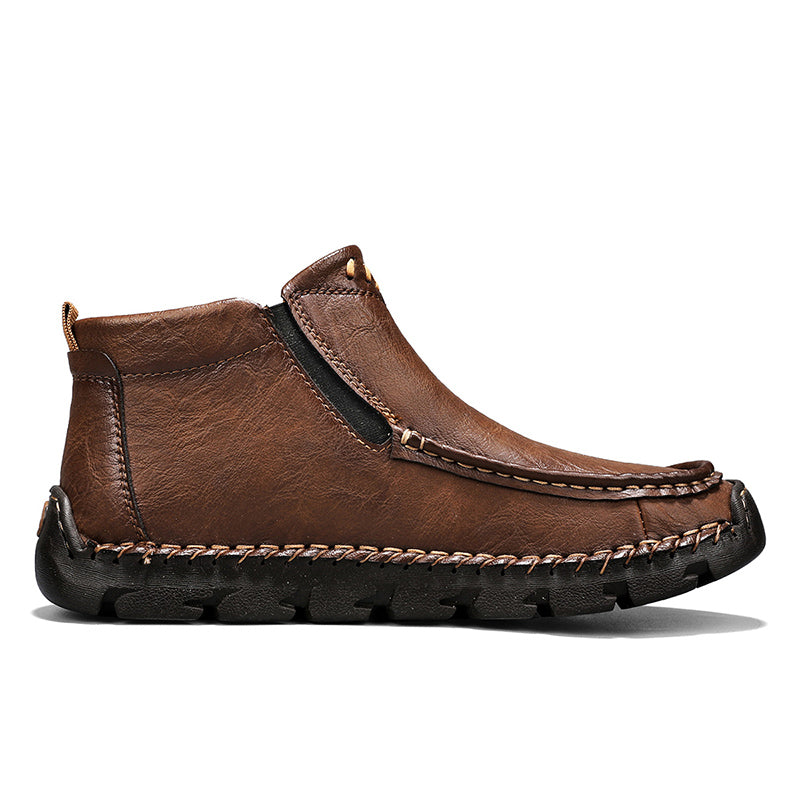 (🎁#6 Best Seller) Men's Top-Quality Motorcycle Boots Hand-Stitched Genuine Leather Boots-Wide Toe, Waterproof, Anti-Slip, Anti-Sprain, Suitable for Work, Driving, Hiking