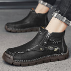 (🎁#6 Best Seller) Men's Top-Quality Motorcycle Boots Hand-Stitched Genuine Leather Boots-Wide Toe, Waterproof, Anti-Slip, Anti-Sprain, Suitable for Work, Driving, Hiking