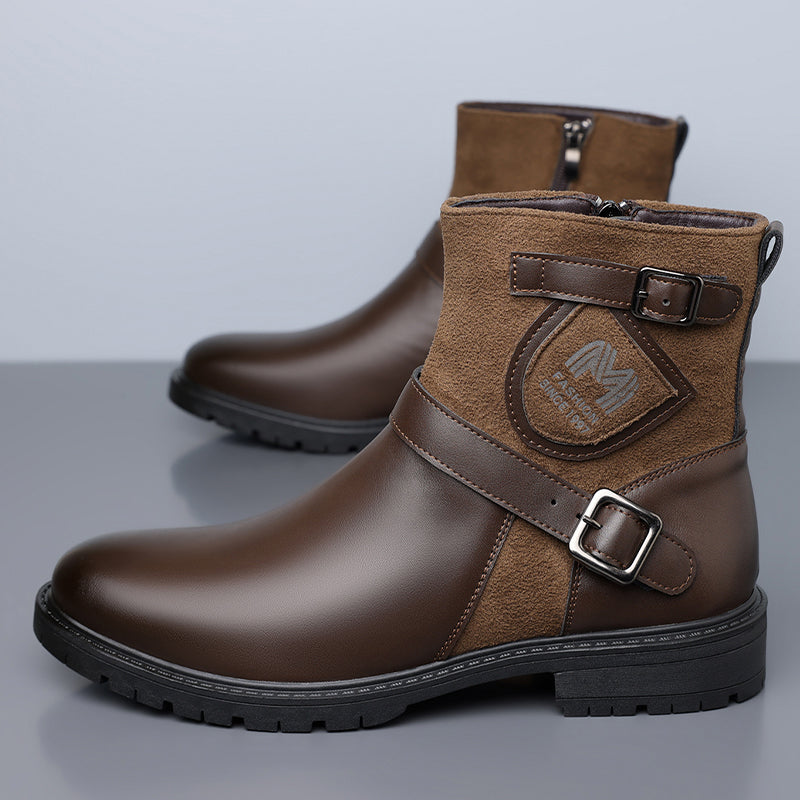 Men’s Orthopedic Motorcycle Handmade Boot–Pressure Relief, Waterproof, Slip-Resistant, Wide Toe, Arch&Ankle Support