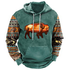 Men's Ethnic Geometric Western Buffalo Print Hoodie