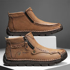 (🎁#6 Best Seller) Men's Top-Quality Motorcycle Boots Hand-Stitched Genuine Leather Boots-Wide Toe, Waterproof, Anti-Slip, Anti-Sprain, Suitable for Work, Driving, Hiking