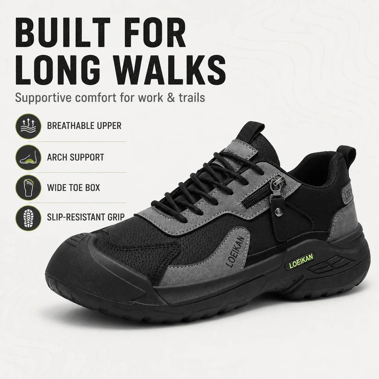 Men’s Waterproof Suede Hiking Shoes for Tired Feet | Wide Toe Box, Arch Support & Non-Slip Grip for Work, Trails & Wet Weather