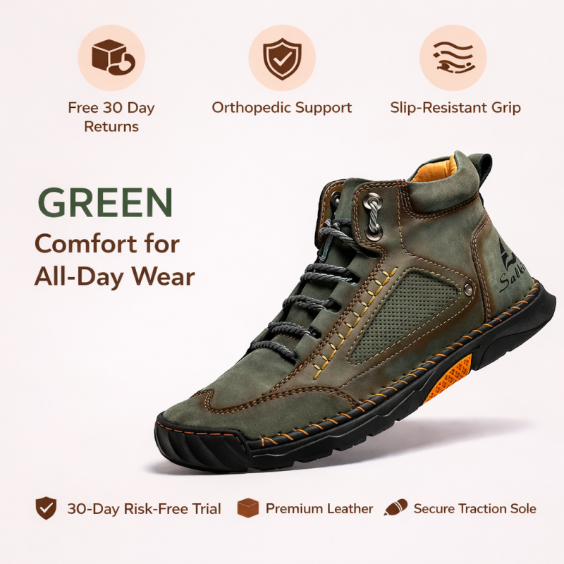 (🎁#2 Best Seller) Men's Handmade Leather Boots Waterproof Arch Support Spacious Toe Box
