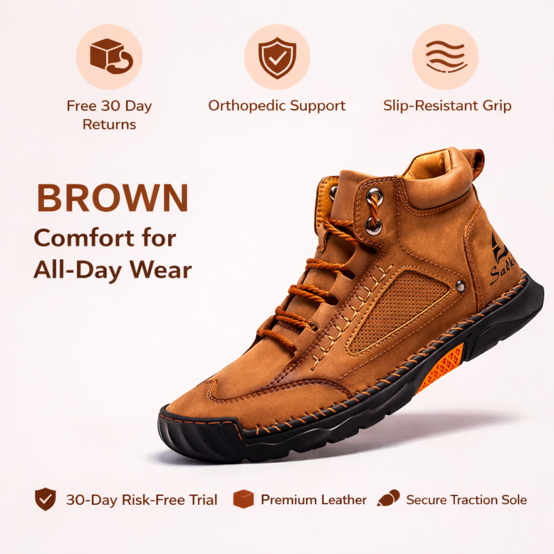 (🎁#2 Best Seller) Men's Handmade Leather Boots Waterproof Arch Support Spacious Toe Box