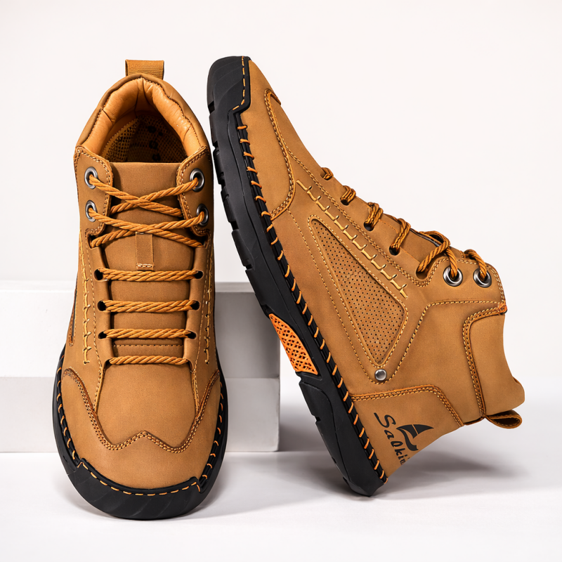 (🎁#2 Best Seller) Men's Handmade Leather Boots Waterproof Arch Support Spacious Toe Box
