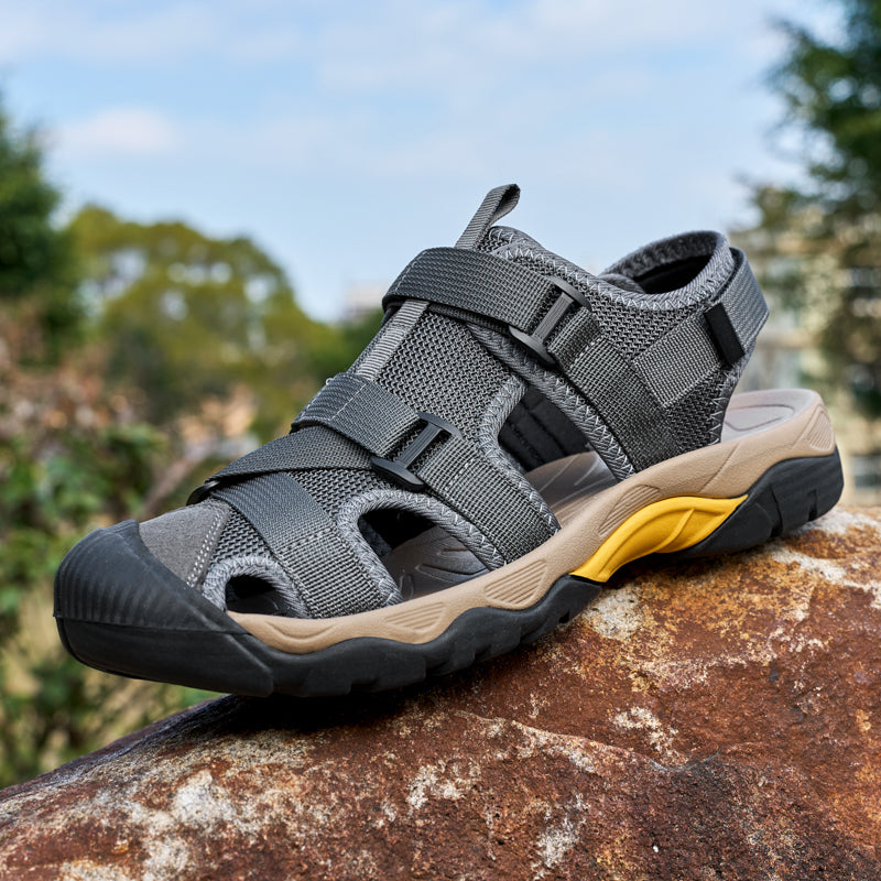 (💥Top Rated Choice) Men’s Outdoor Sport Sandals – Closed Toe, Adjustable Straps, Arch Support, Slip-Resistant for Hiking, Beach & Work