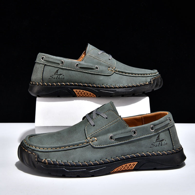 (💥Top Rated Choice)  Men’s Orthopedic Premium Handmade Leather Boat Shoes – Pressure Relief, Waterproof, Slip-Resistant, Wide Toe, Arch&Ankle Support for Everyday & Travel