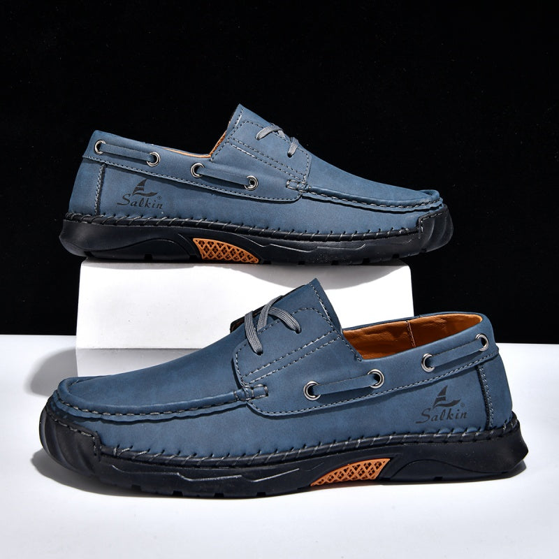 (💥Top Rated Choice)  Men’s Orthopedic Premium Handmade Leather Boat Shoes – Pressure Relief, Waterproof, Slip-Resistant, Wide Toe, Arch&Ankle Support for Everyday & Travel