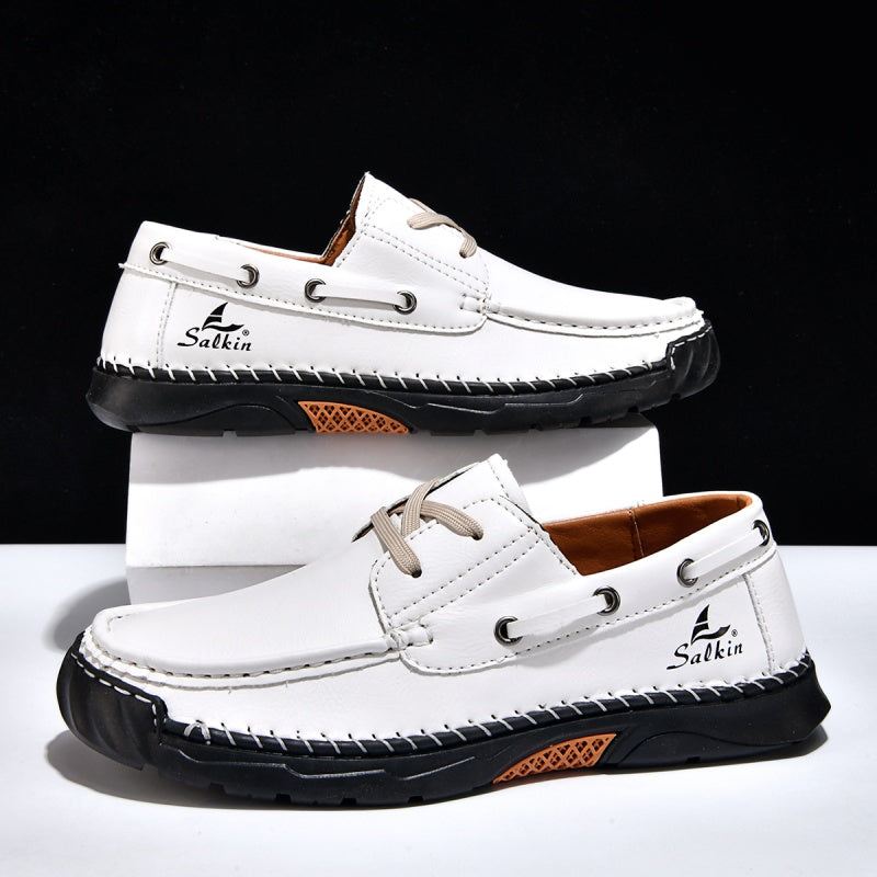 (💥Top Rated Choice)  Men’s Orthopedic Premium Handmade Leather Boat Shoes – Pressure Relief, Waterproof, Slip-Resistant, Wide Toe, Arch&Ankle Support for Everyday & Travel