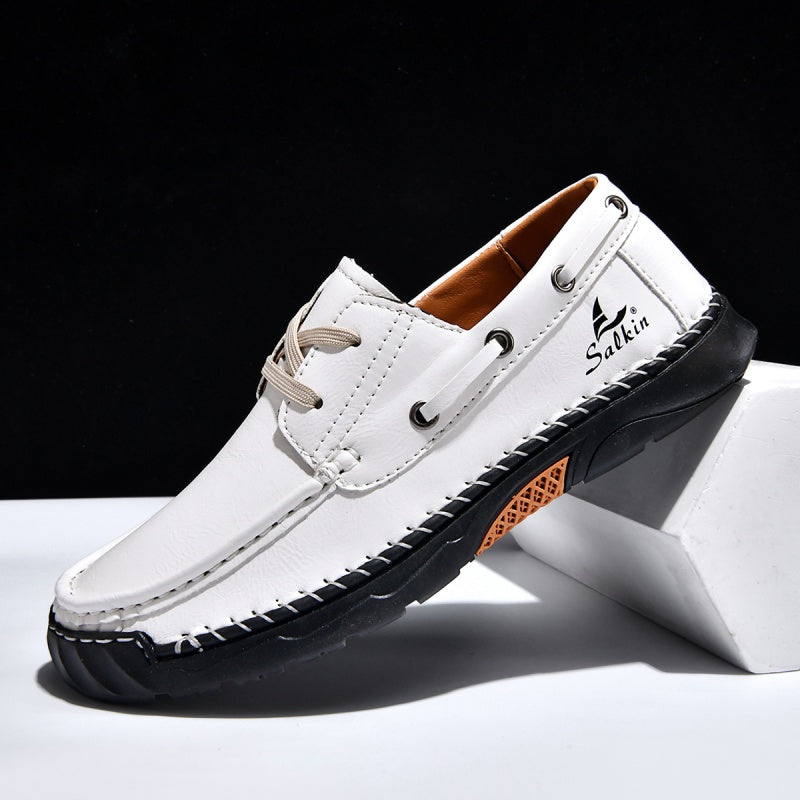 (💥Top Rated Choice)  Men’s Orthopedic Premium Handmade Leather Boat Shoes – Pressure Relief, Waterproof, Slip-Resistant, Wide Toe, Arch&Ankle Support for Everyday & Travel