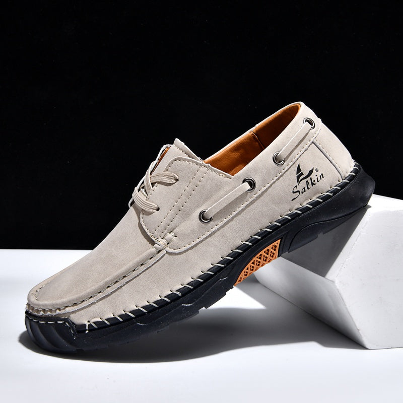 (💥Top Rated Choice)  Men’s Orthopedic Premium Handmade Leather Boat Shoes – Pressure Relief, Waterproof, Slip-Resistant, Wide Toe, Arch&Ankle Support for Everyday & Travel