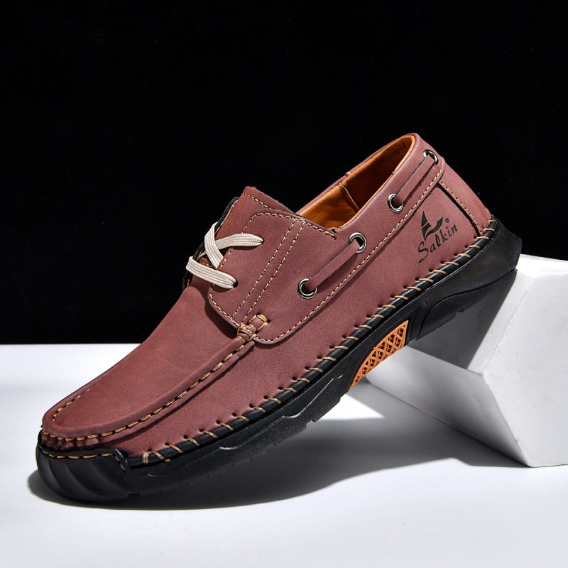 (💥Top Rated Choice)  Men’s Orthopedic Premium Handmade Leather Boat Shoes – Pressure Relief, Waterproof, Slip-Resistant, Wide Toe, Arch&Ankle Support for Everyday & Travel