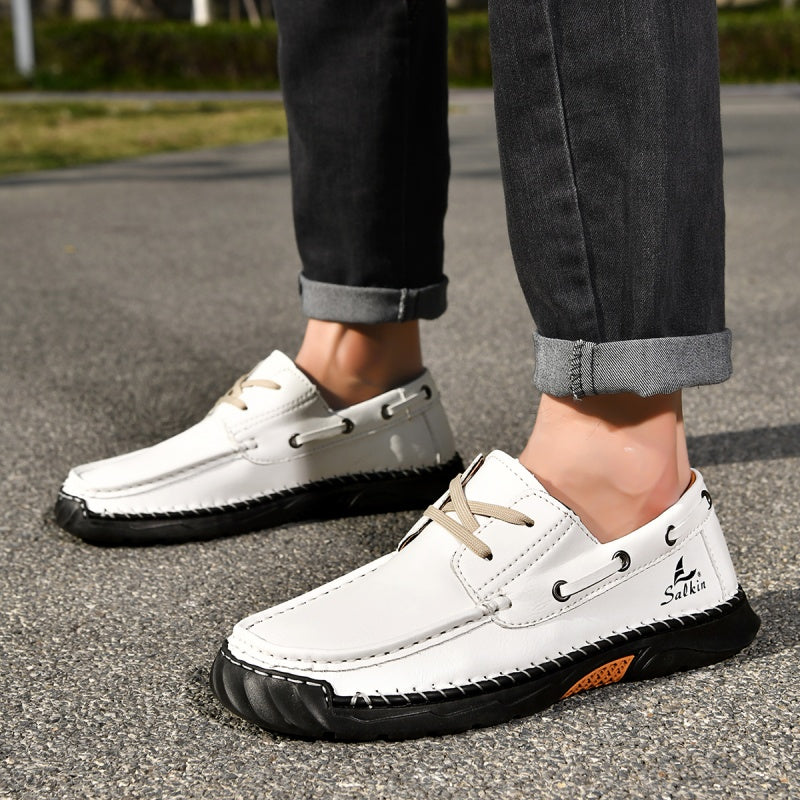 (💥Top Rated Choice)  Men’s Orthopedic Premium Handmade Leather Boat Shoes – Pressure Relief, Waterproof, Slip-Resistant, Wide Toe, Arch&Ankle Support for Everyday & Travel