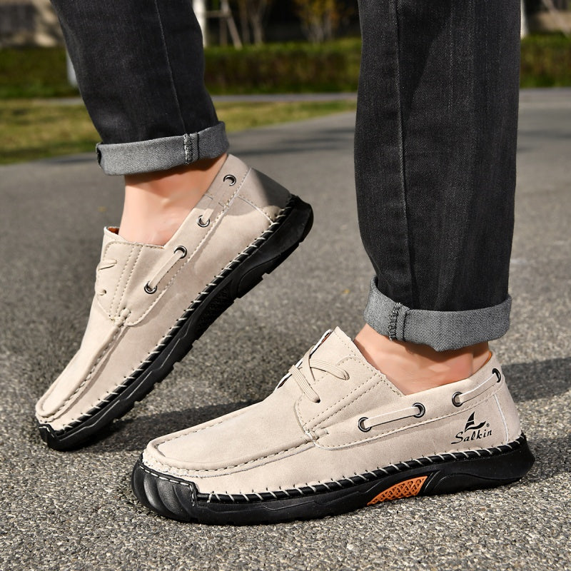 (💥Top Rated Choice)  Men’s Orthopedic Premium Handmade Leather Boat Shoes – Pressure Relief, Waterproof, Slip-Resistant, Wide Toe, Arch&Ankle Support for Everyday & Travel