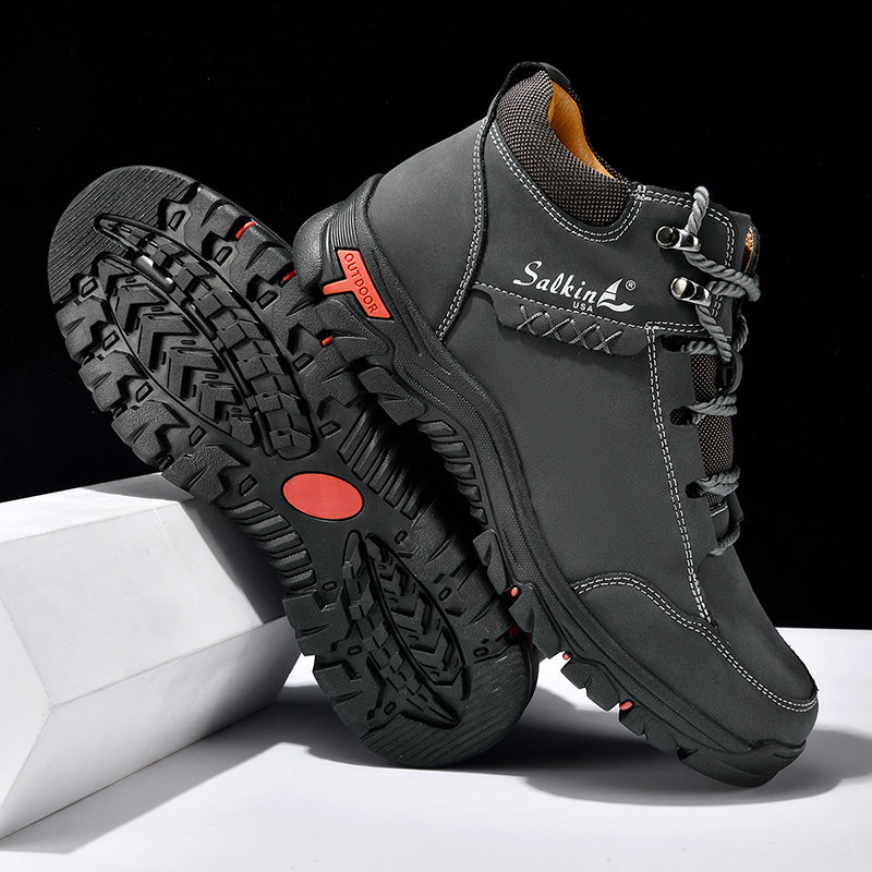 (💥Top Rated Choice) Men’s Orthopedic Handmade Leather Boots For All-Day Comfort–Pressure Relief, Waterproof, Slip-Resistant, Wide Toe Box
