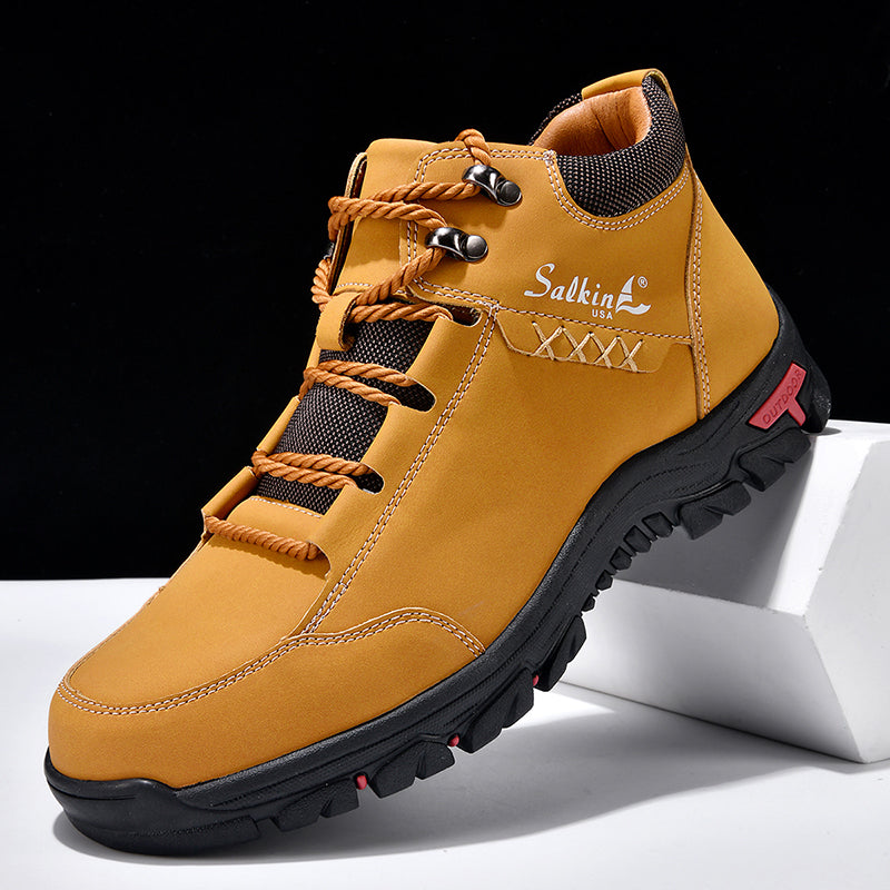 (💥Top Rated Choice) Men’s Orthopedic Handmade Leather Boots For All-Day Comfort–Pressure Relief, Waterproof, Slip-Resistant, Wide Toe Box