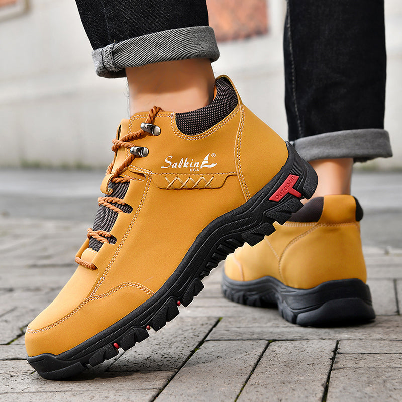 (💥Top Rated Choice) Men’s Orthopedic Handmade Leather Boots For All-Day Comfort–Pressure Relief, Waterproof, Slip-Resistant, Wide Toe Box