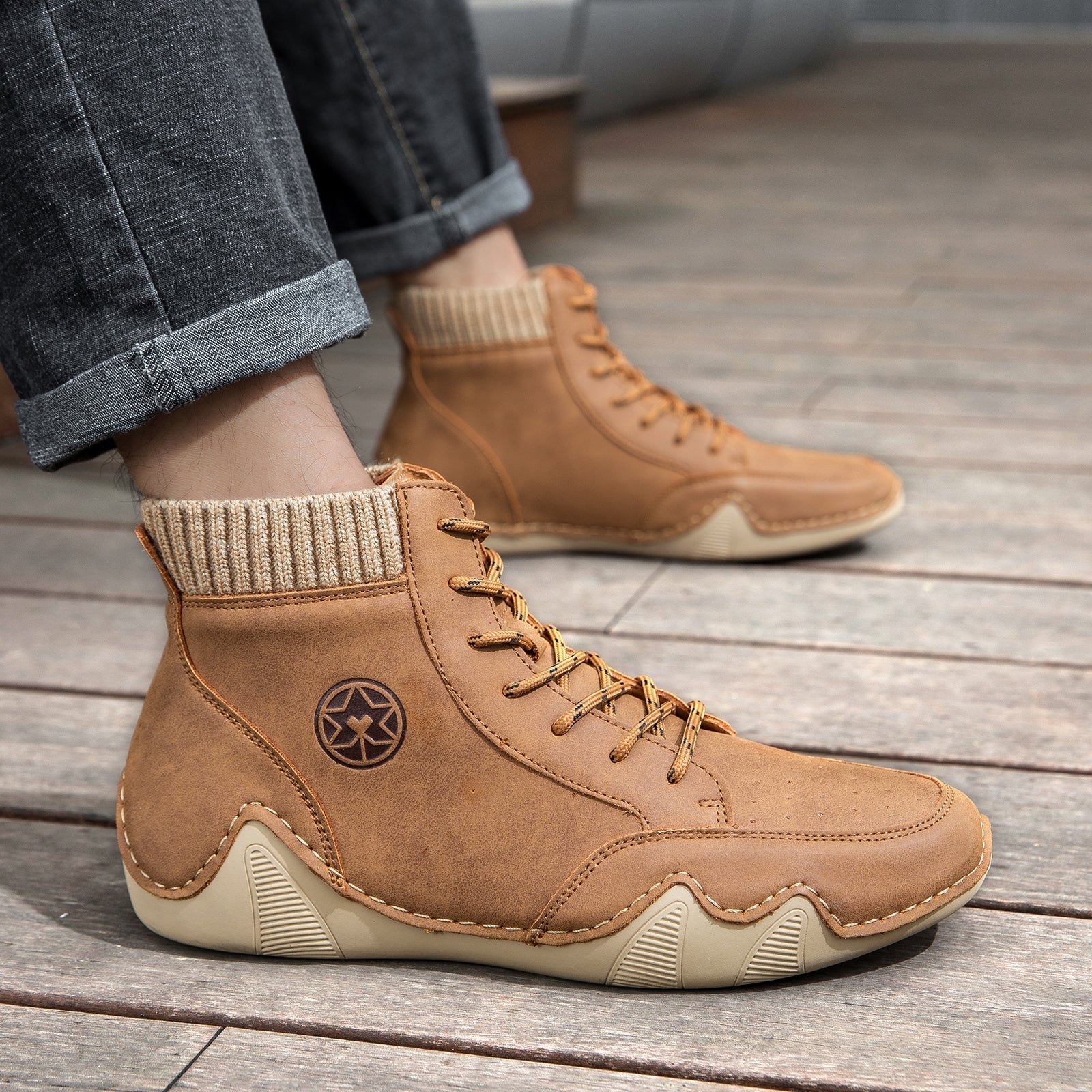 ⏰Limited-Time 70% OFF – Men’s Handmade Orthopedic Leather Boots – Wide Toe Box, Waterproof, Arch Support & Pressure Relief