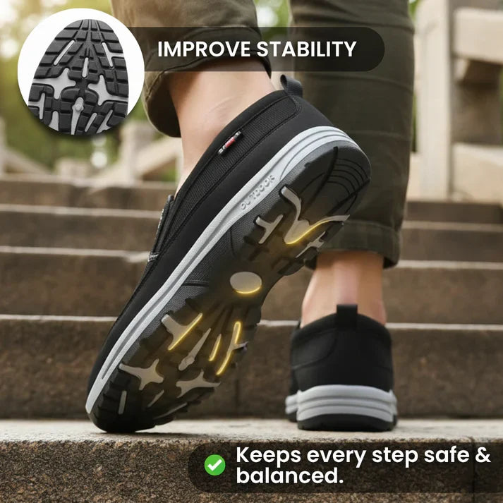 Men's Slip-On Walking Shoes with Lightweight Cushioned Sole - Waterproof Mesh, Anti-Slip, Wide Toe, Arch Support