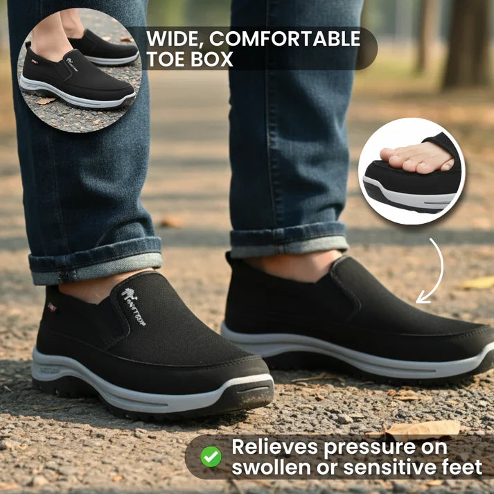 Men's Slip-On Walking Shoes with Lightweight Cushioned Sole - Waterproof Mesh, Anti-Slip, Wide Toe, Arch Support