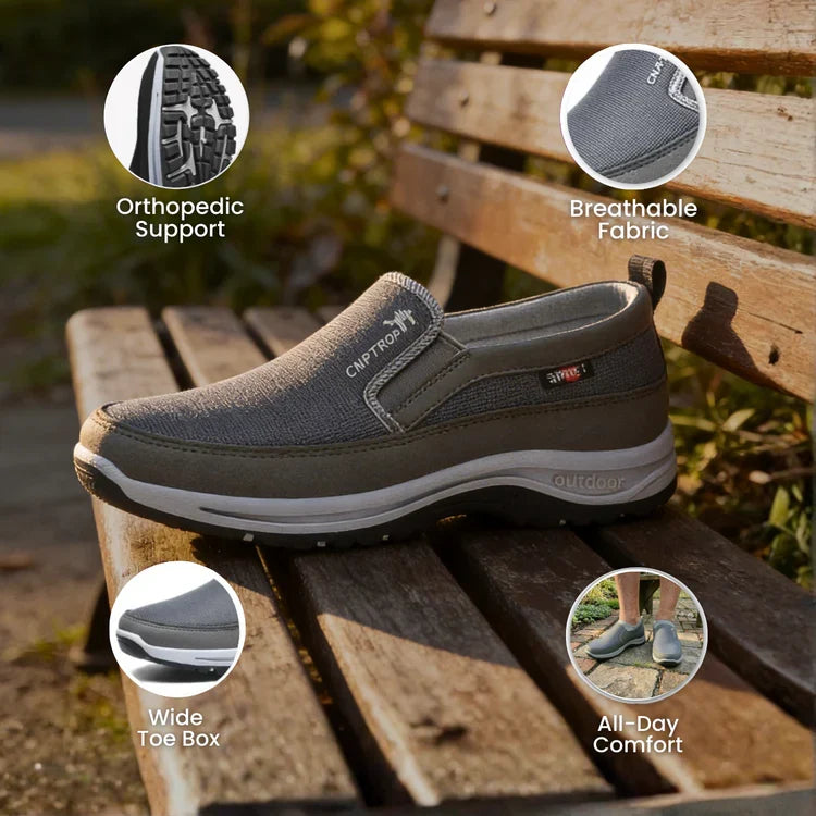 Men's Slip-On Walking Shoes with Lightweight Cushioned Sole - Waterproof Mesh, Anti-Slip, Wide Toe, Arch Support