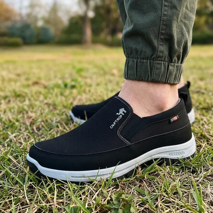 Men's Slip-On Walking Shoes with Lightweight Cushioned Sole - Waterproof Mesh, Anti-Slip, Wide Toe, Arch Support
