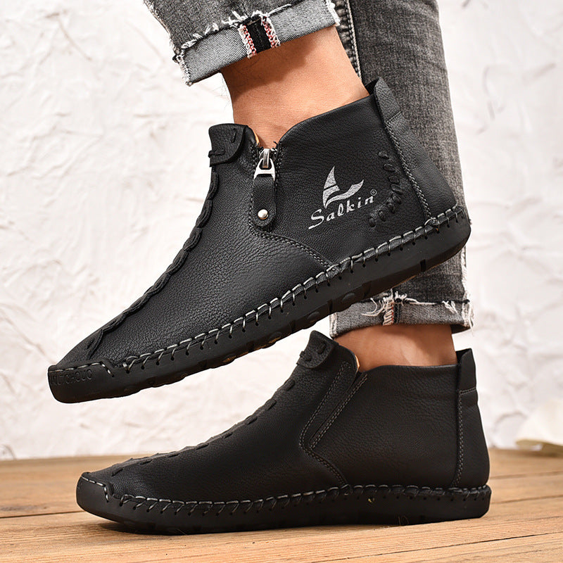 ⏰Limited-Time 70% OFF—Men’s Wide-Fit Handmade Driving Boots – Easy Zip, All-Day Comfort, Arch Support, Waterproof, Pressure Relief, Non-Slip Sole for Casual, Travel&Outdoor