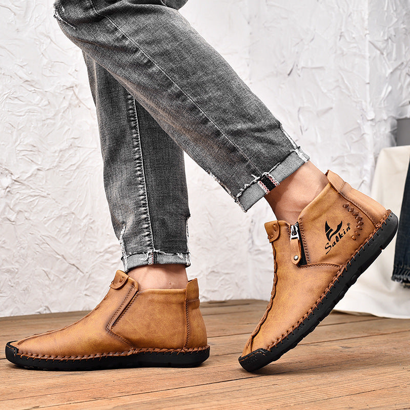 ⏰Limited-Time 70% OFF—Men’s Wide-Fit Handmade Driving Boots – Easy Zip, All-Day Comfort, Arch Support, Waterproof, Pressure Relief, Non-Slip Sole for Casual, Travel&Outdoor