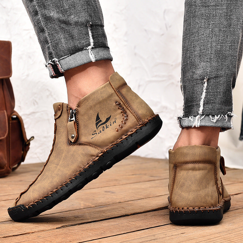 ⏰Limited-Time 70% OFF—Men’s Wide-Fit Handmade Driving Boots – Easy Zip, All-Day Comfort, Arch Support, Waterproof, Pressure Relief, Non-Slip Sole for Casual, Travel&Outdoor