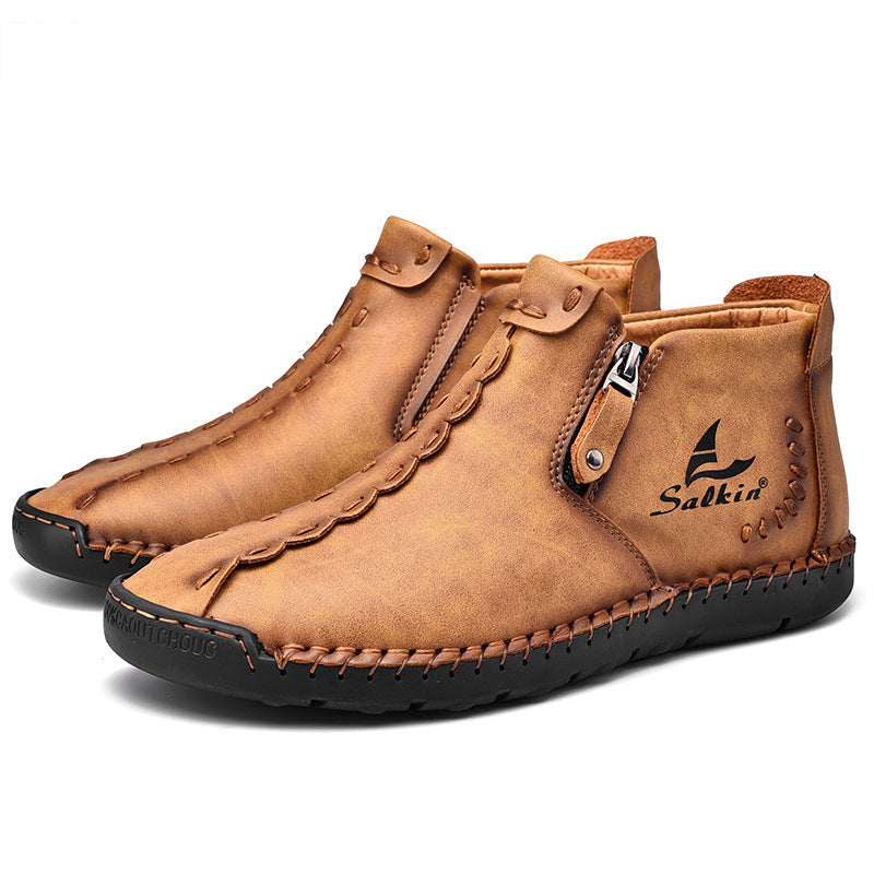 ⏰Limited-Time 70% OFF—Men’s Wide-Fit Handmade Driving Boots – Easy Zip, All-Day Comfort, Arch Support, Waterproof, Pressure Relief, Non-Slip Sole for Casual, Travel&Outdoor